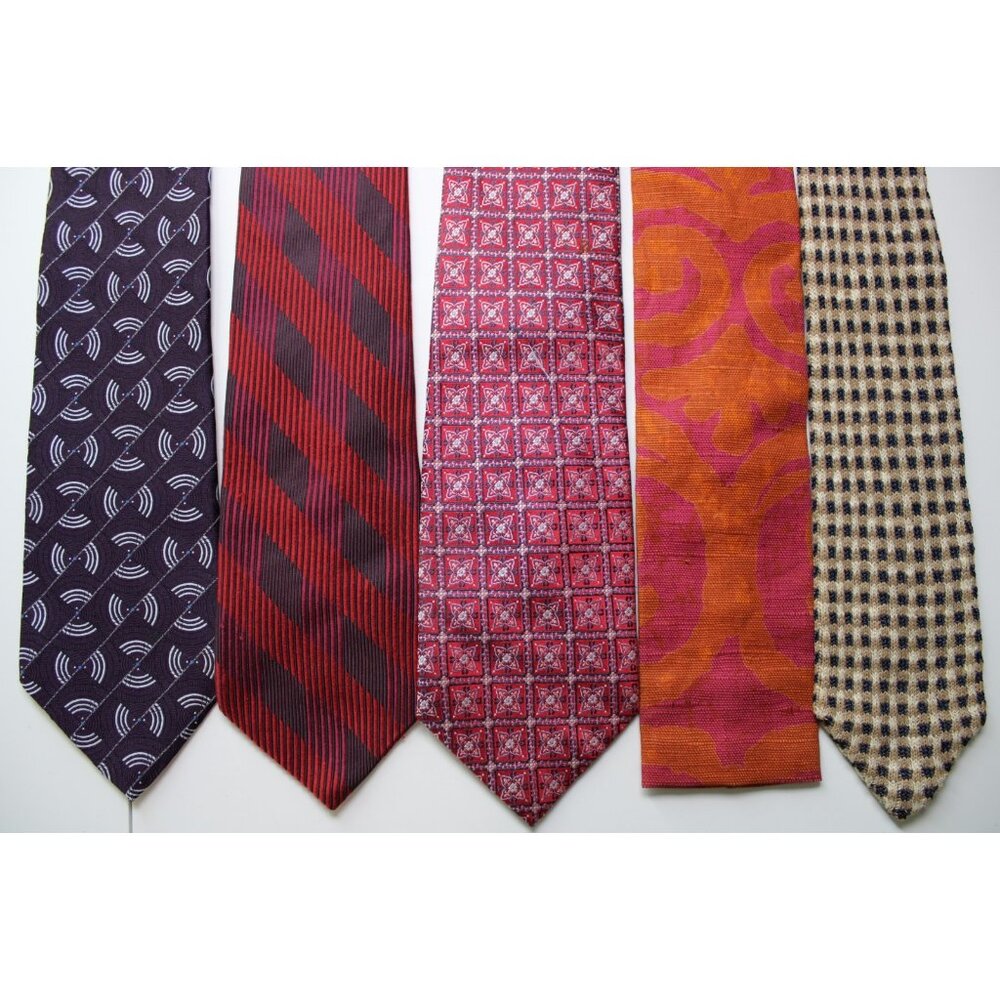 Lot of 5 Mens Neckties Jones DKNY Burma Bibas Rooster Kooky Colorful Designer